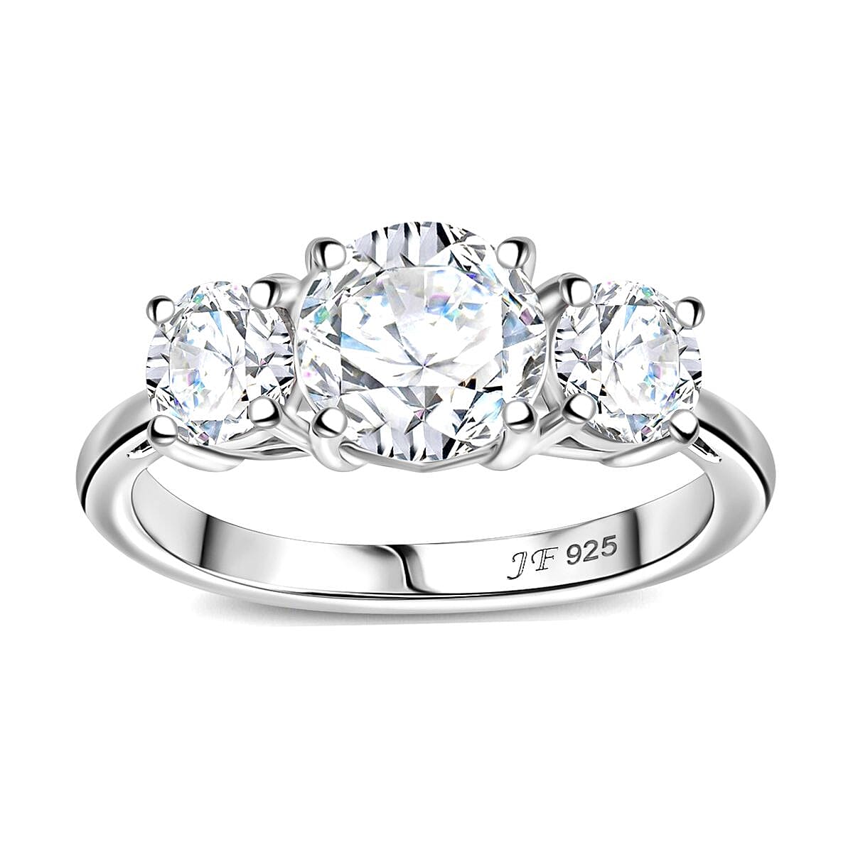J Francis Zirconia by Swarovski 3.75 ctw 3 Stone Ring in Rhodium Over Sterling Silver (Size 9.0)
