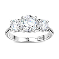 J Francis Zirconia by Swarovski 3.75 ctw 3 Stone Ring in Rhodium Over Sterling Silver (Size 9.0)