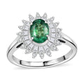 Premium Kagem Zambian Emerald, Moissanite Starburst Halo Ring in Rhodium Over Sterling Silver (Size 10.0) 1.75 ctw - Sticky add to cart bar