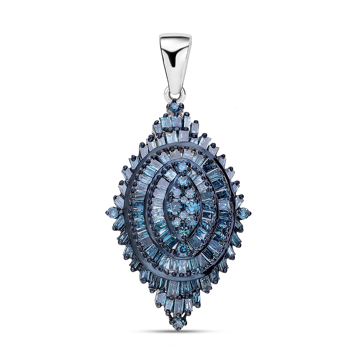 Doorbuster Blue Diamond 1.00 ctw Sparkle Pendant in Platinum Over Sterling Silver