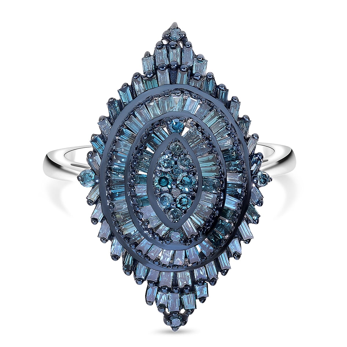 Blue Diamond (IR) Ring in Platinum Over Sterling Silver (Size 10.0) 1.00 ctw