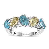 Premium Madagascar Lagoon Apatite, White Zircon Ring in Rhodium Over Sterling Silver (Size 10.0) 2.65 ctw