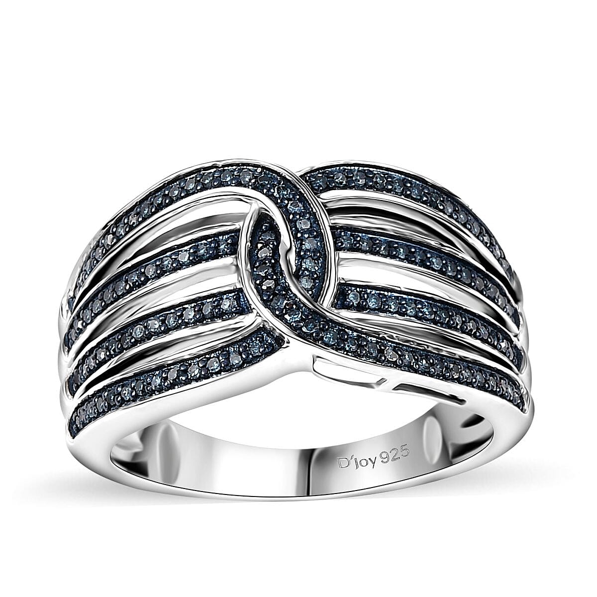 Blue Diamond 0.33 ctw Interlocking Ring in Rhodium Over Sterling Silver (Size 10.0)