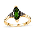 Chrome Diopside and Natural Champagne Diamond 1.90 ctw Ring in 18K Vermeil Yellow Gold Over Sterling Silver (Del. in 8-10 Days) - Sticky add to cart bar