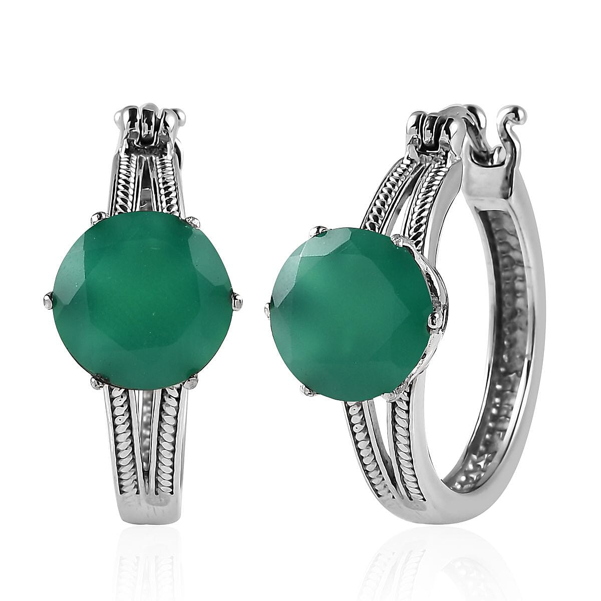 Green Onyx Earrings in Stainless Steel 6.10 ctw