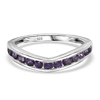 Simulated Amethyst Color Diamond Band Ring in Sterling Silver (Size 5.5)
