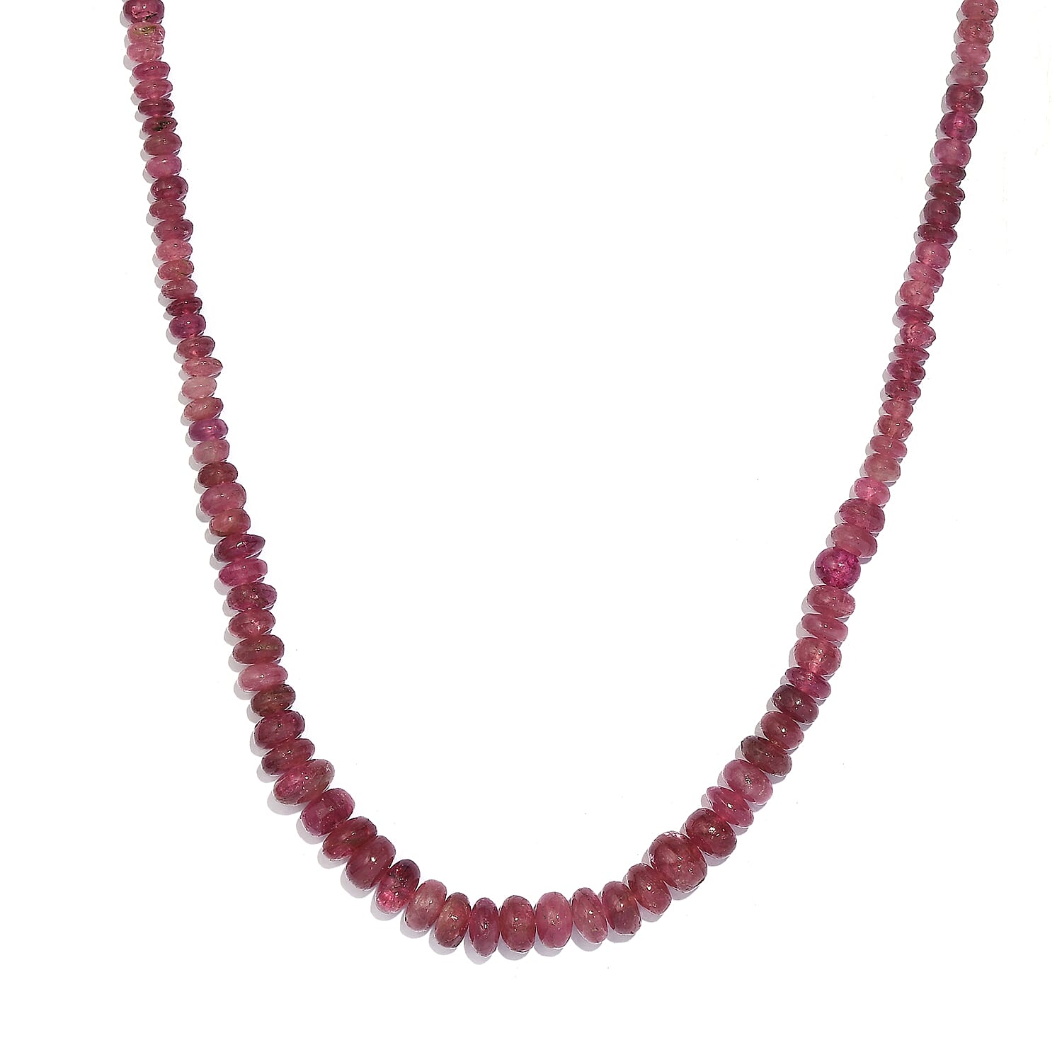 Niassa Ruby (FF) Beaded 76.85 ctw Necklace 18 Inches in Rhodium Over Sterling Silver