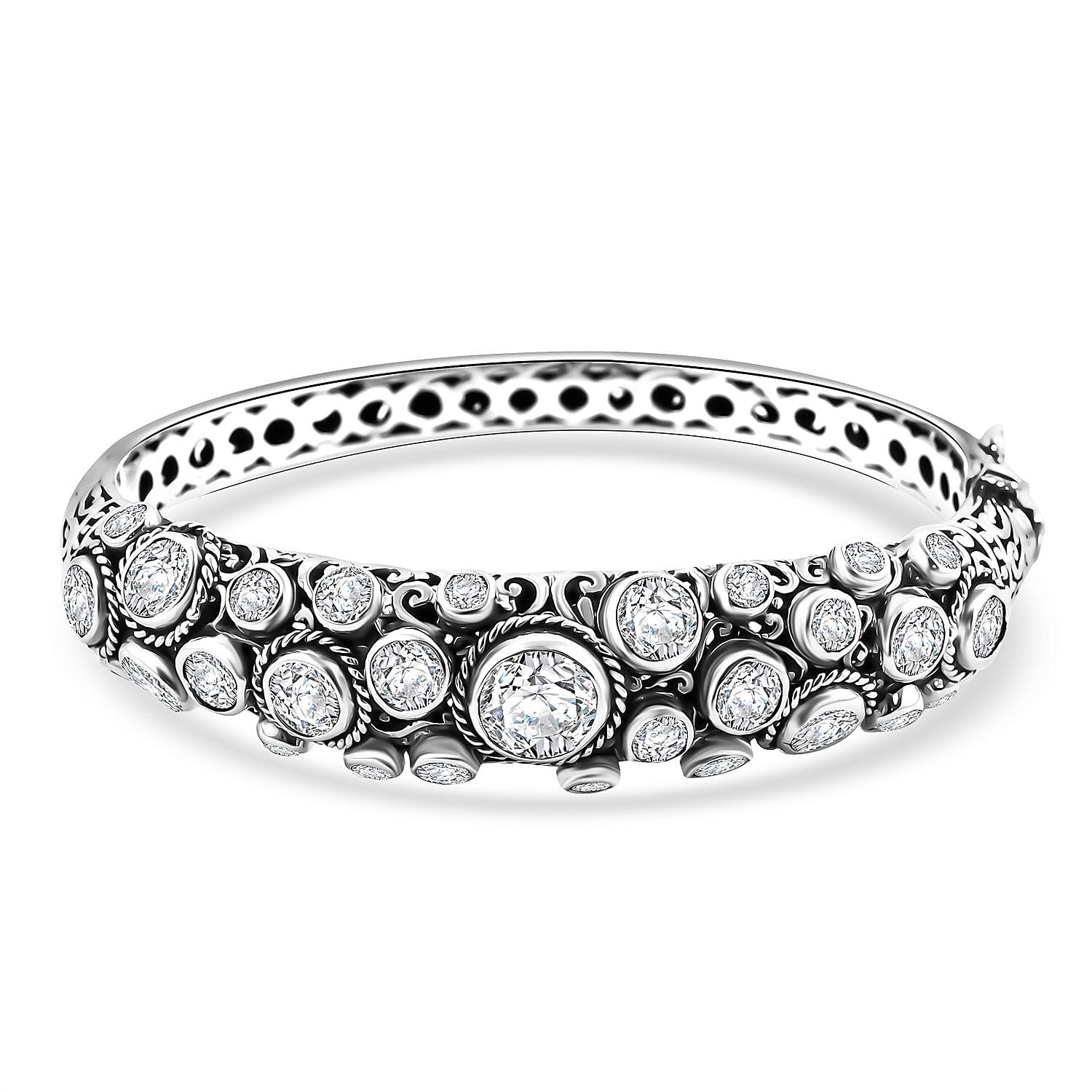 Bali Legacy Moissanite Bangle Bracelet in Sterling Silver (6.50 In) 11.25 ctw