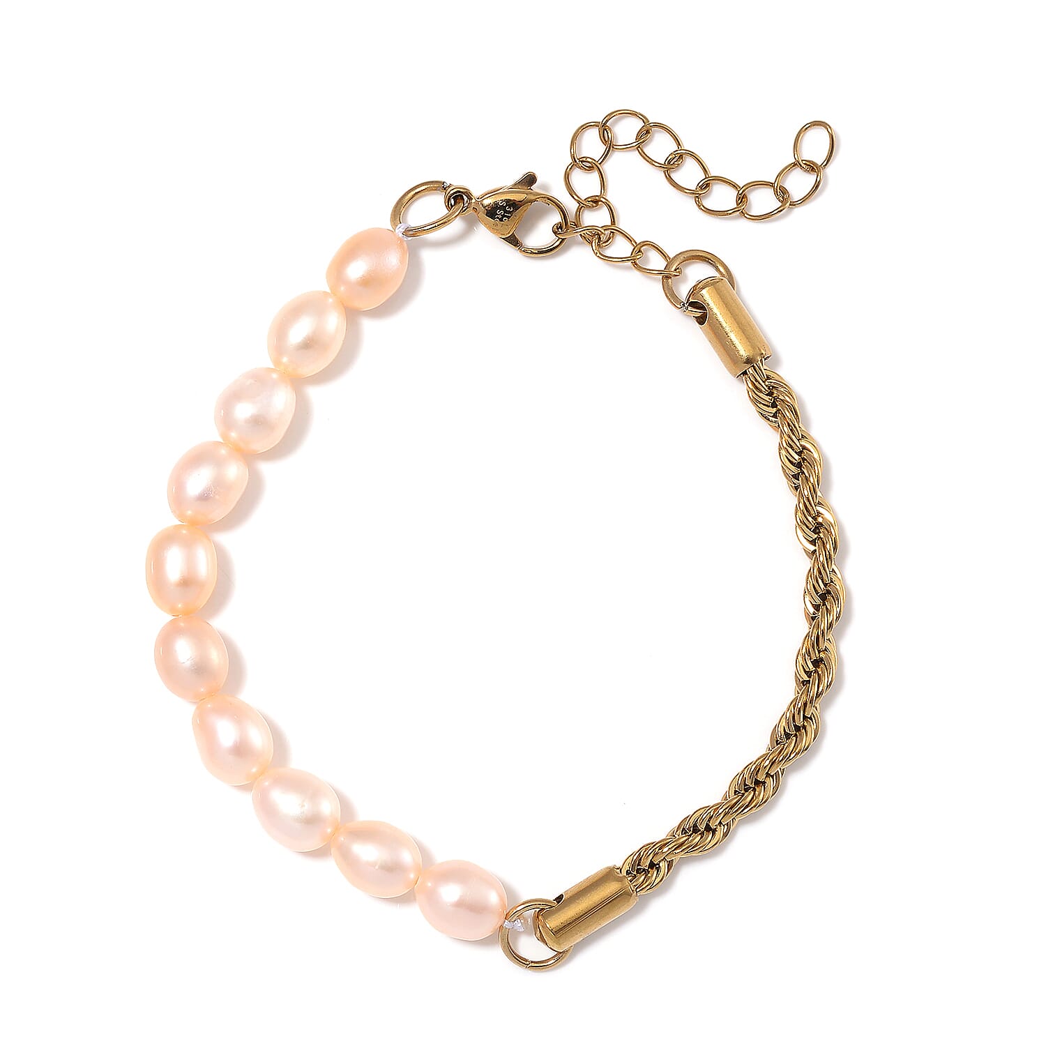 White Freshwater Pearl Bracelet in ION Plated YG Stainless Steel (7.00-9.00In)
