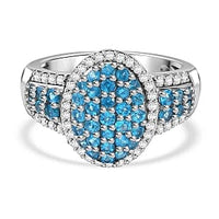 Neon Apatite and White Zircon Ring in Rhodium Over Sterling Silver (Size 10.0) 2.10 ctw