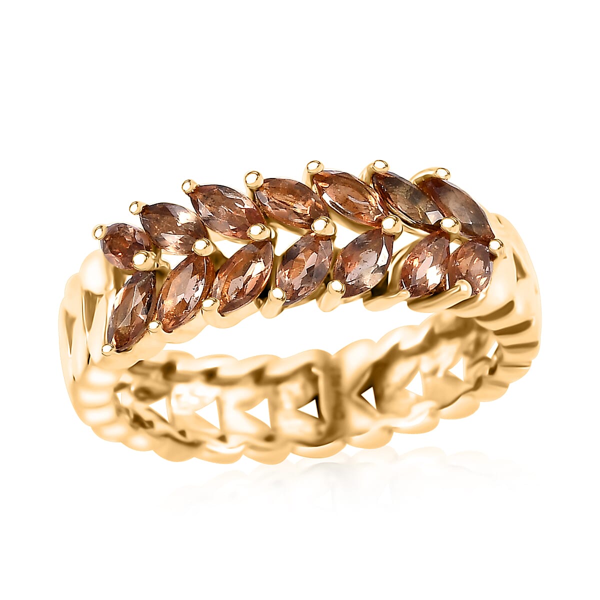 AAA Jenipapo Andalusite Leafs Band Ring in 18K Vermeil YG Over Sterling Silver (Size 10.0) 1.00 ctw