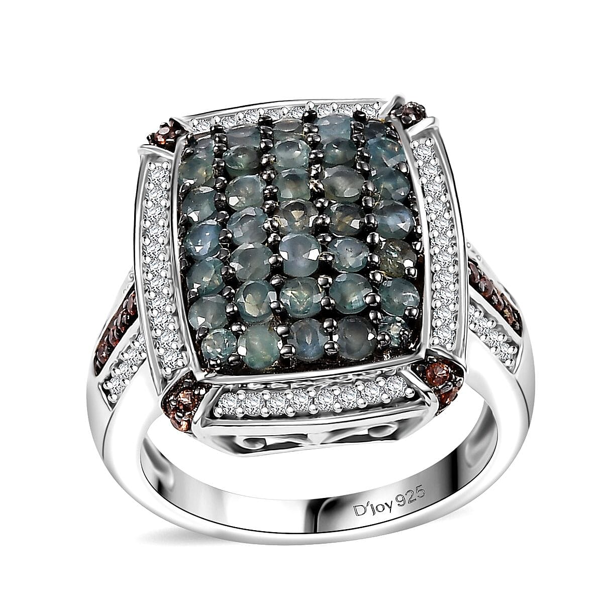 Doorbuster Premium Narsipatnam Alexandrite, White and Coffee Zircon Ring in Rhodium Over Sterling Silver (Size 10.0) 2.00 ctw
