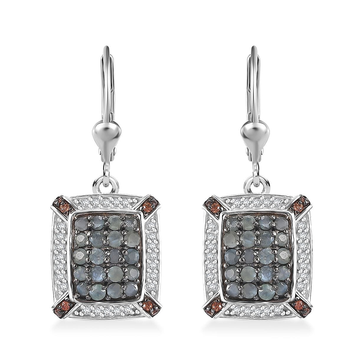 Doorbuster Narsipatnam Alexandrite, White and Coffee Zircon Lever Back Earrings in Rhodium Over Sterling Silver 1.65 ctw