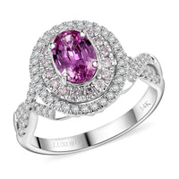 Doorbuster Luxoro 14K White Gold AAA Pink Sapphire, Natural Pink and White Diamond (I2) Ring (Size 7.0) 1.77 ctw