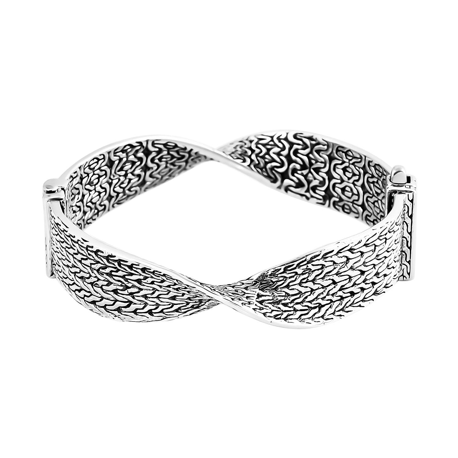 Doorbuster Bali Legacy Tulang Naga and Borobudur Twisted Bangle Bracelet in Sterling Silver (6.50 In) 41 Grams