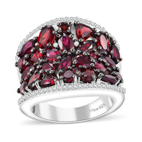 Anthill Garnet, White Zircon Ring in Rhodium Over Sterling Silver (Size 6.0) 5.75 ctw