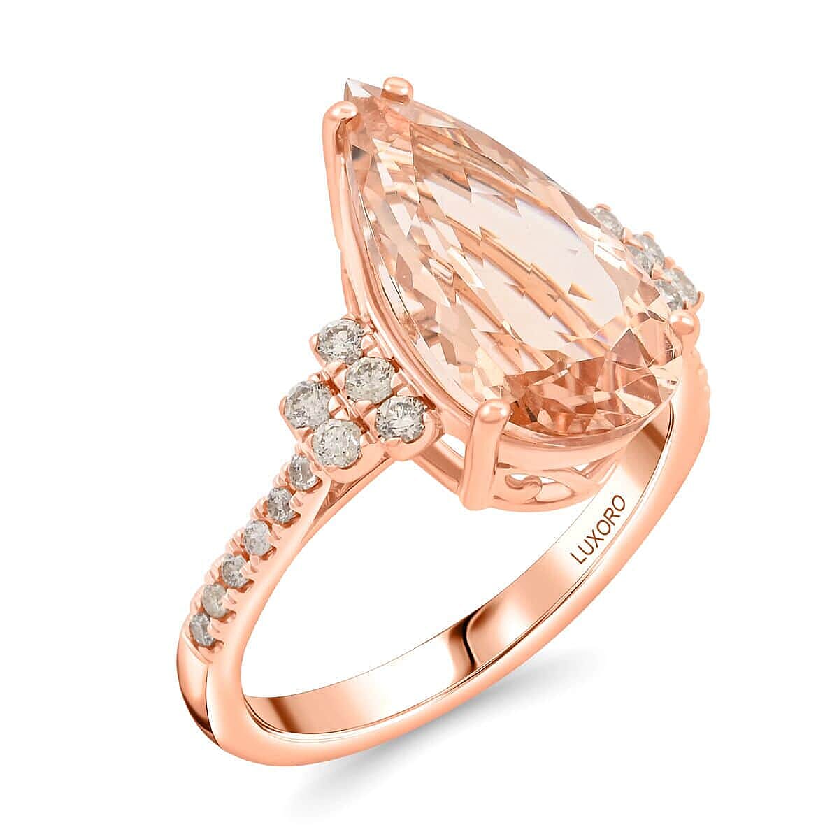 Certified & Appraised Luxoro 14K Rose Gold AAA Marropino Morganite, Diamond (G-H, I2) (0.29 cts) Ring (Size 10.0) 6.50 ctw
