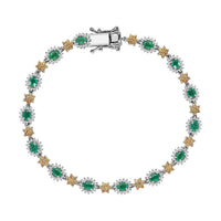 Epic Deal Kagem Zambian Emerald, Multi Gemstone Blooming Sunflower Bracelet in 18K Vermeil YG and Rhodium Over Sterling Silver (7.25 In) 4.80 ctw