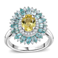 Premium Yellow Apatite, Multi Gemstone Dahlia Flower Ring in Rhodium Over Sterling Silver (Size 10.0) 2.90 ctw - Sticky add to cart bar
