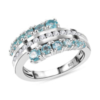 Lagoon Apatite, White Zircon 1.50 ctw  Ring in Rhodium Over Sterling Silver (Size 11.5)