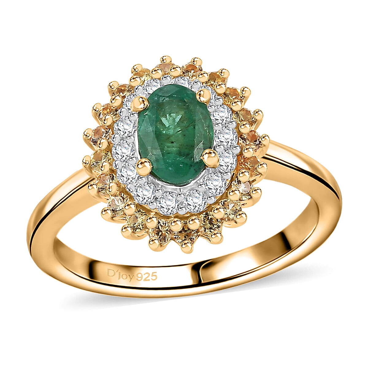 Kagem Zambian Emerald, Multi Gemstone Majesty Ring in 18K Vermeil YG Over Sterling Silver (Size 10.0) 1.40 ctw