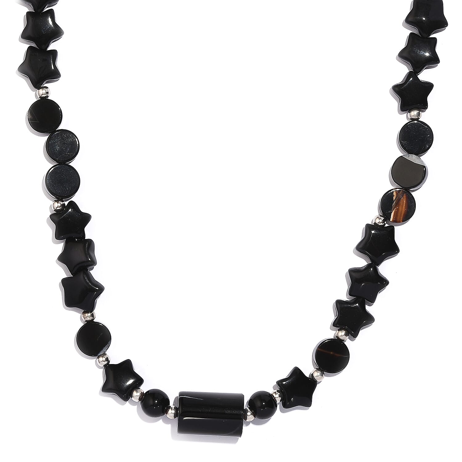 Black Agate and Glass 151.10 ctw Necklace 20 Inches in Platinum Bond