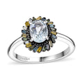 Premium Mangoro Aquamarine and Multi Color Diamond IR 0.80 ctw Ring in Rhodium Over Sterling Silver (Size 10.0) - Sticky add to cart bar