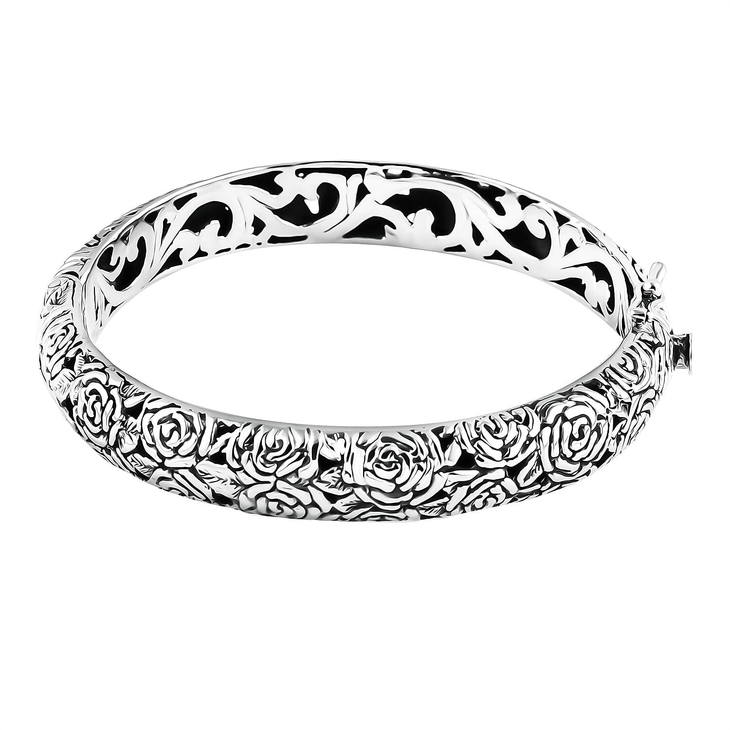 Bali Legacy Sterling Silver Frangipani Flower Bangle Bracelet (7.25 In) (31.35 g)