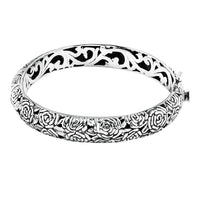 Bali Legacy Sterling Silver Frangipani Flower Bangle Bracelet (7.25 In) (31.35 g)