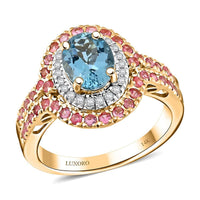 Certified & Appraised Luxoro 14K Yellow Gold AAA Santa Maria Aquamarine, Mahenge Spinel, Diamond (I2) Double Halo Ring (Size 6.0) (5.05 g) 2.05 ctw