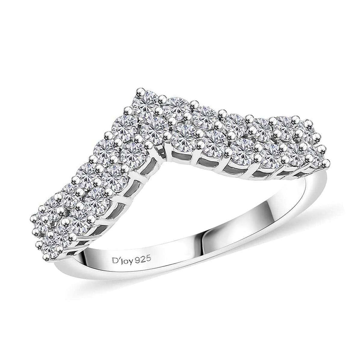 Luxuriant Lab Grown Diamond (G-H, SI) Chevron Ring in Rhodium Over Sterling Silver (Size 7.0) 0.65 ctw