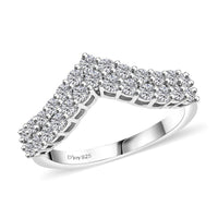 Luxuriant Lab Grown Diamond (G-H, SI) Chevron Ring in Rhodium Over Sterling Silver (Size 7.0) 0.65 ctw