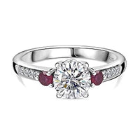 Moissanite and Niassa Ruby (FF) 1.29 ctw Ring in Rhodium Over Sterling Silver (Size 10)