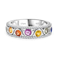 Multi Sapphire and White Zircon 1.50 ctw Ring in Rhodium Over Sterling Silver (Size 10.0) - Sticky add to cart bar