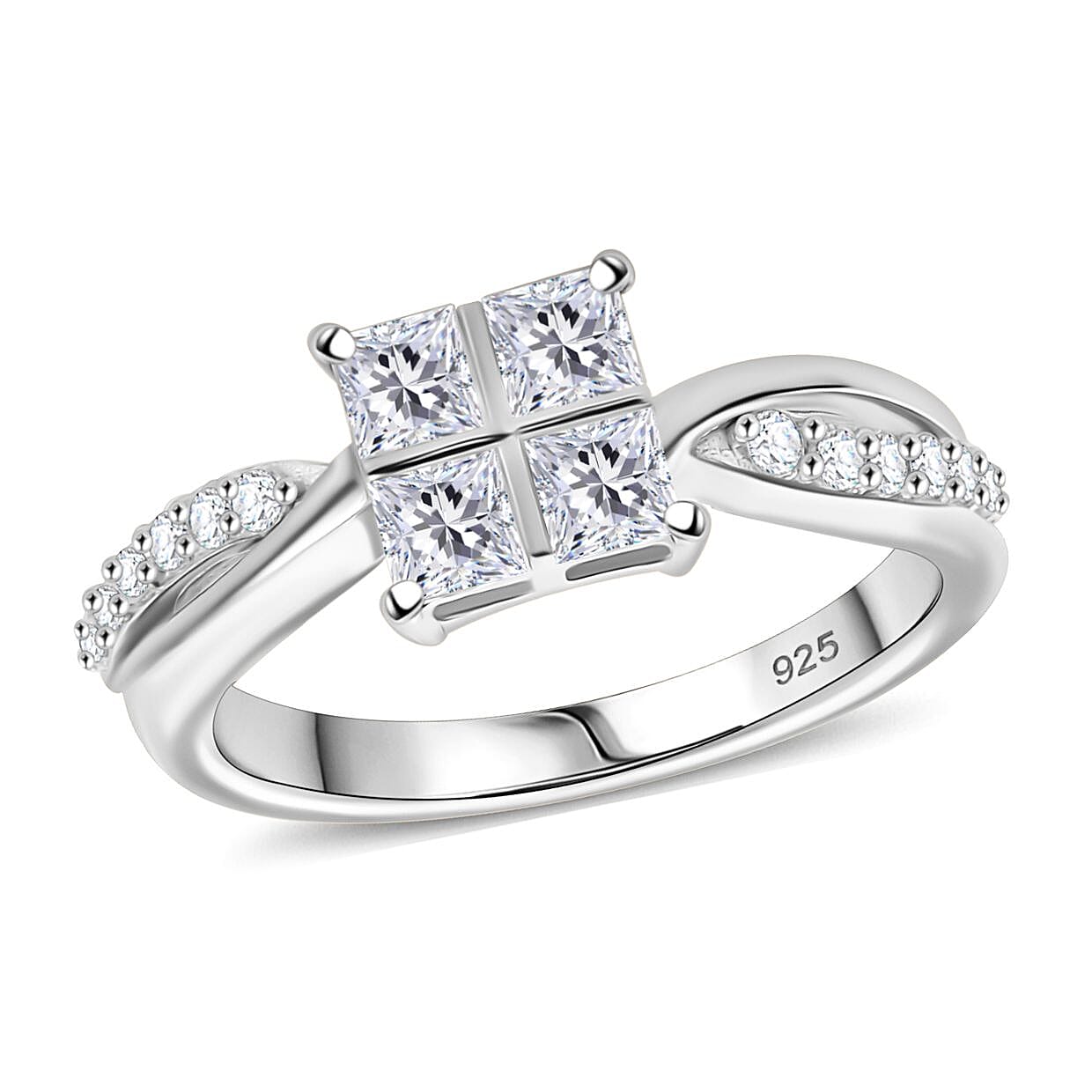 Moissanite 0.84 ctw Ring in Rhodium Sterling Silver (Size 10.0)
