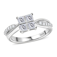 Moissanite 0.84 ctw Ring in Rhodium Sterling Silver (Size 10.0)
