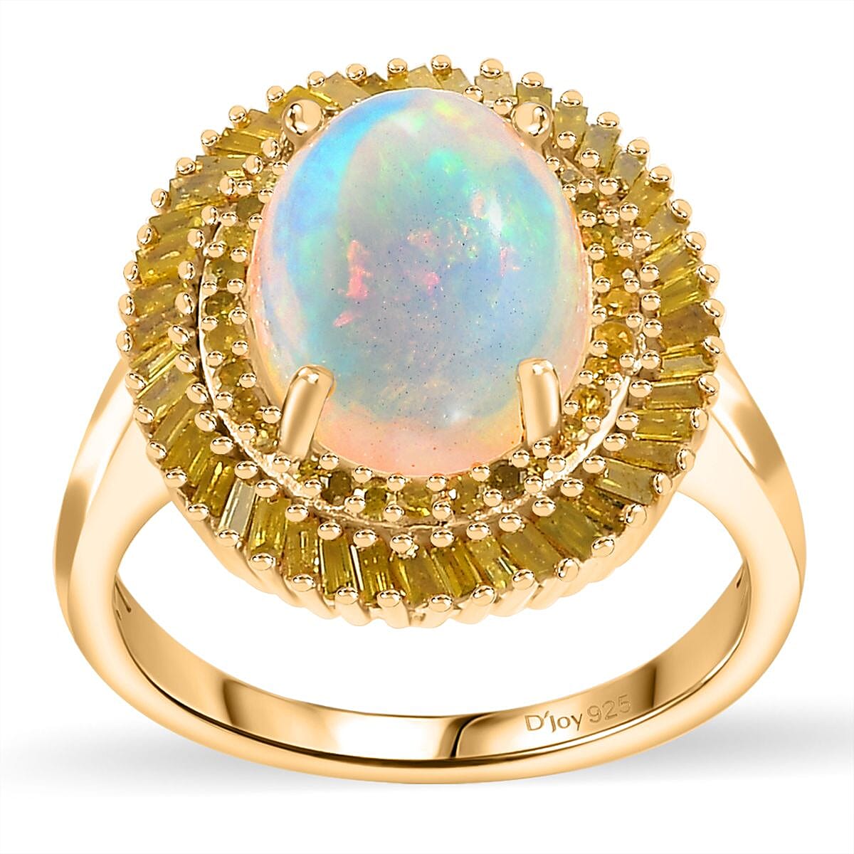Epic Deal Premium Ethiopian Welo Opal, Yellow Diamond (IR) Ring in 18K Vermeil YG Over Sterling Silver (Size 7.0) 2.90 ctw