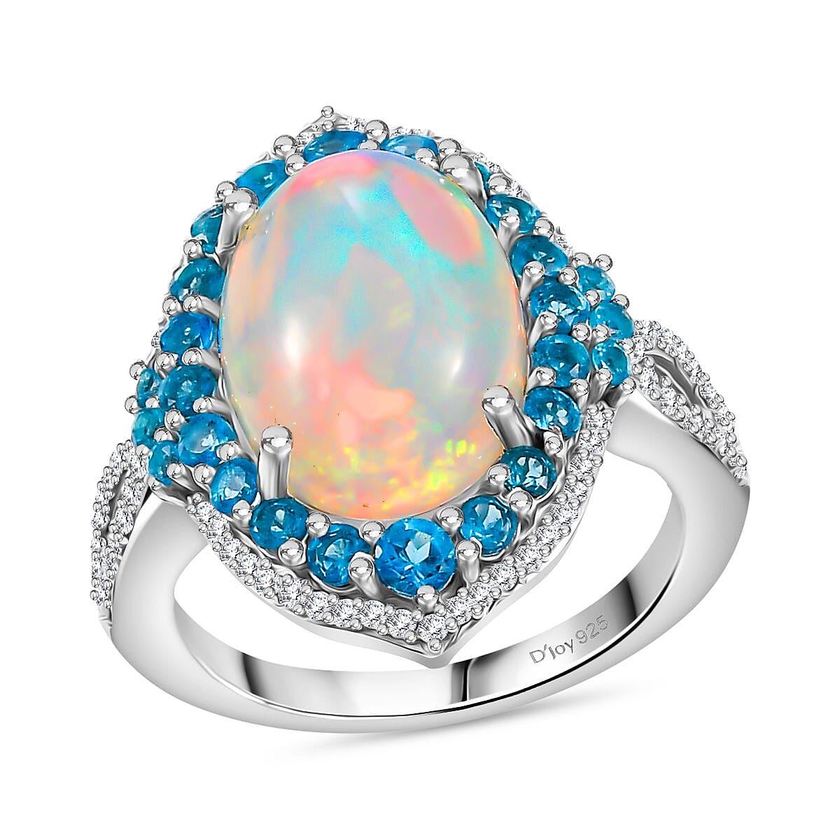 Premium Ethiopian Welo Opal, Multi Gemstone Ring in Rhodium Over Sterling Silver (Size 10.0) 5.10 ctw