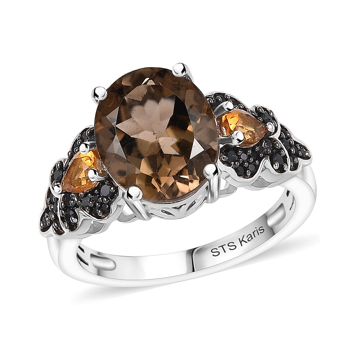 Karis Brazilian Smoky Quartz, Multi Gemstone Ring in Platinum Bond (Size 7.0) 3.80 ctw