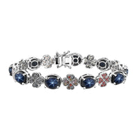 Blue Star Sapphire (DF) and Multi Gemstone 30.35 ctw Clover Leaf Bracelet in Rhodium Over Sterling Silver (7.25 In)