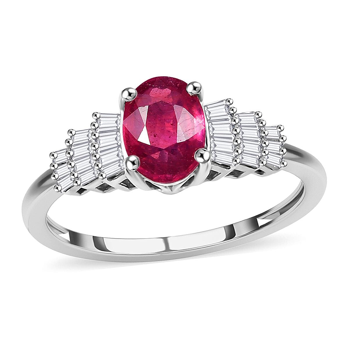 Premium Niassa Ruby (FF), White Diamond Ring in Rhodium Over Sterling Silver (Size 10.0) 1.30 ctw