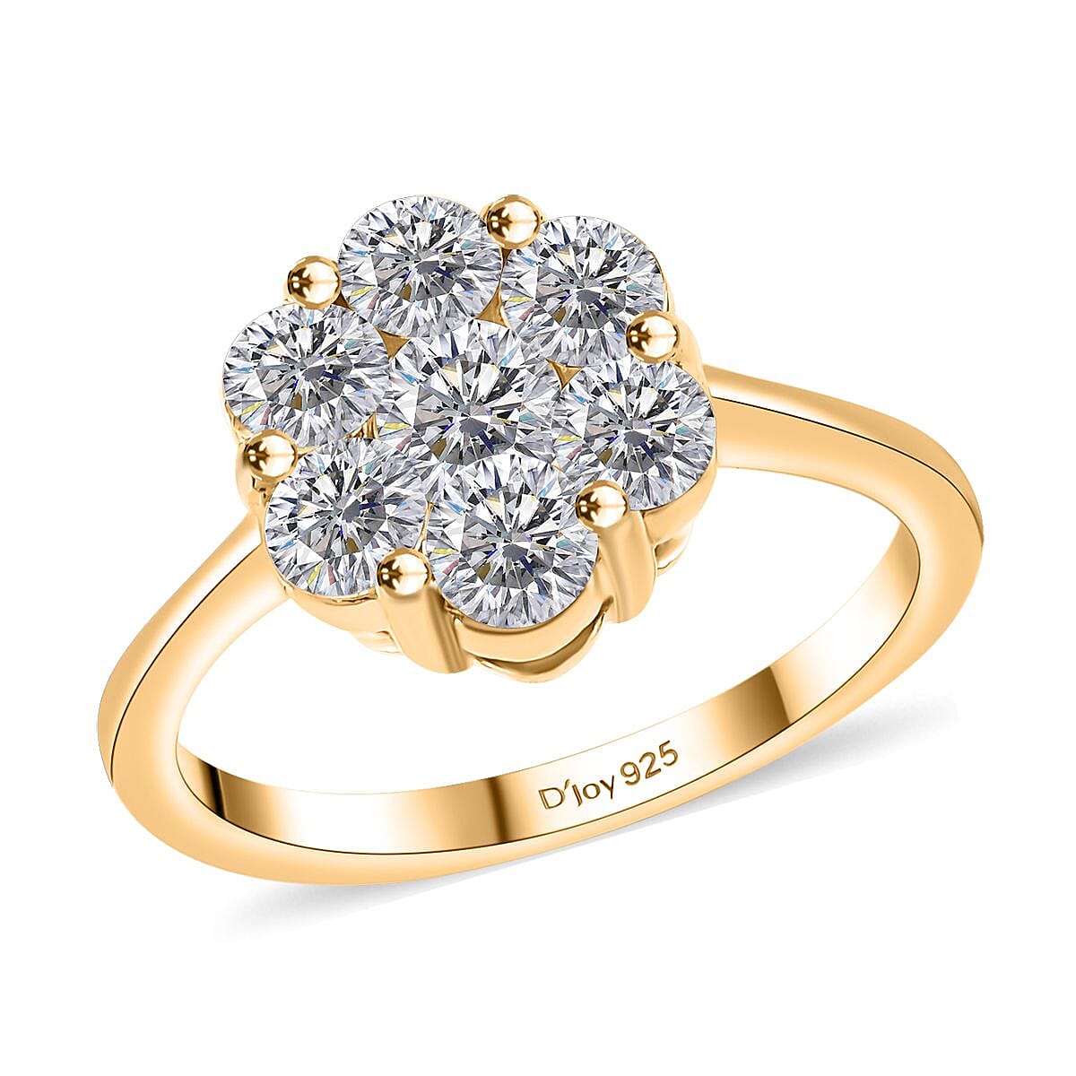 Moissanite Floral Ring in 18K Vermeil YG Over Sterling Silver (Size 10.0) 1.25 ctw