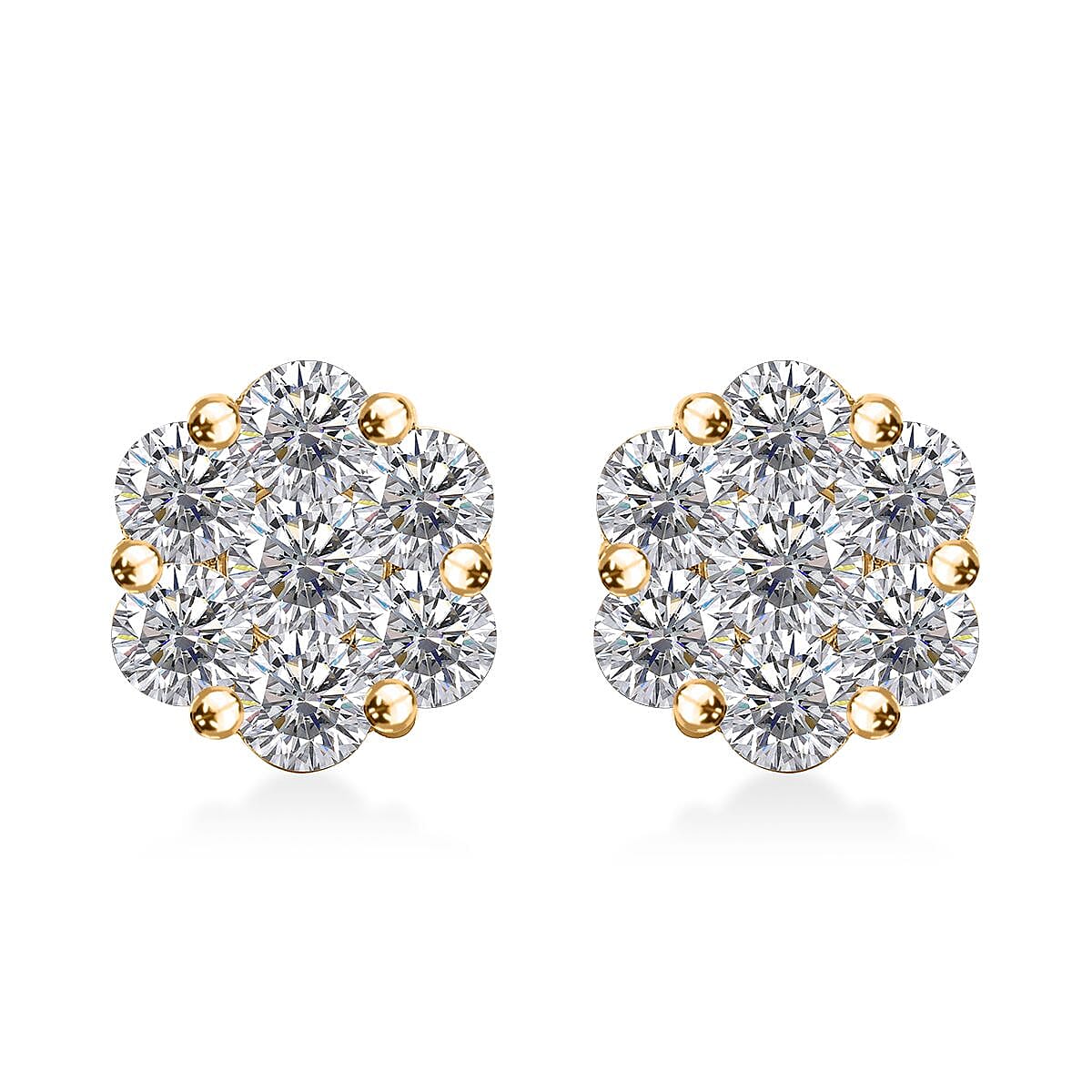 Moissanite Floral Stud Earrings in 18K Vermeil YG Over Sterling Silver 1.50 ctw