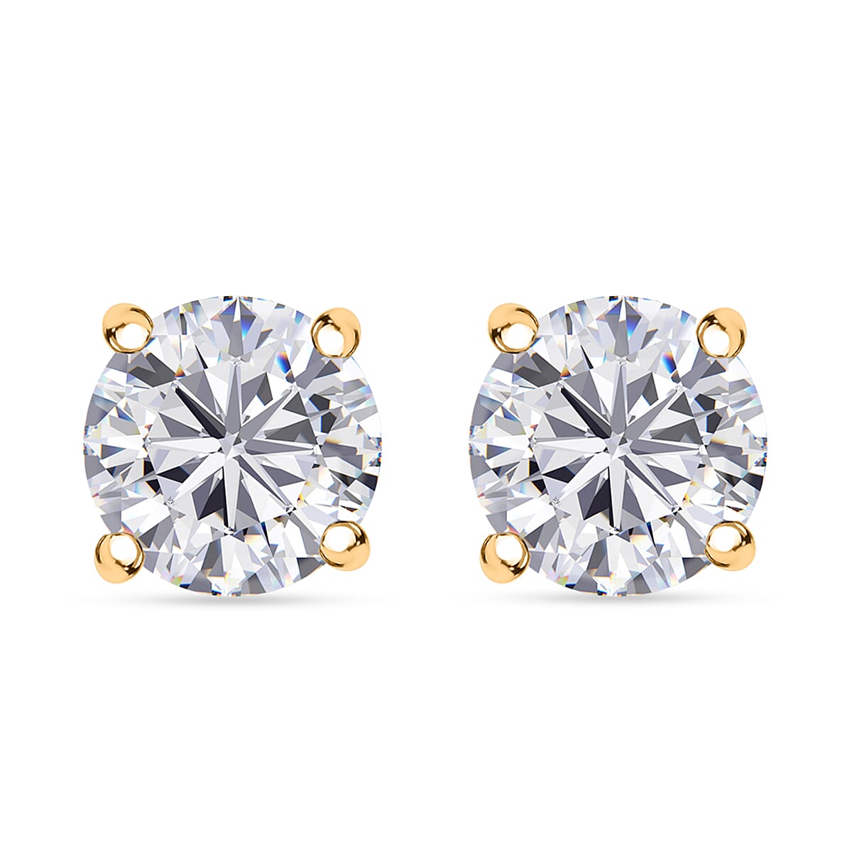 100 Facets Moissanite (Rnd 6mm) Solitaire Stud Earrings in 18K Vermeil YG Over Sterling Silver 1.50 ctw