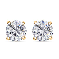 100 Facets Moissanite (Rnd 6mm) Solitaire Stud Earrings in 18K Vermeil YG Over Sterling Silver 1.50 ctw