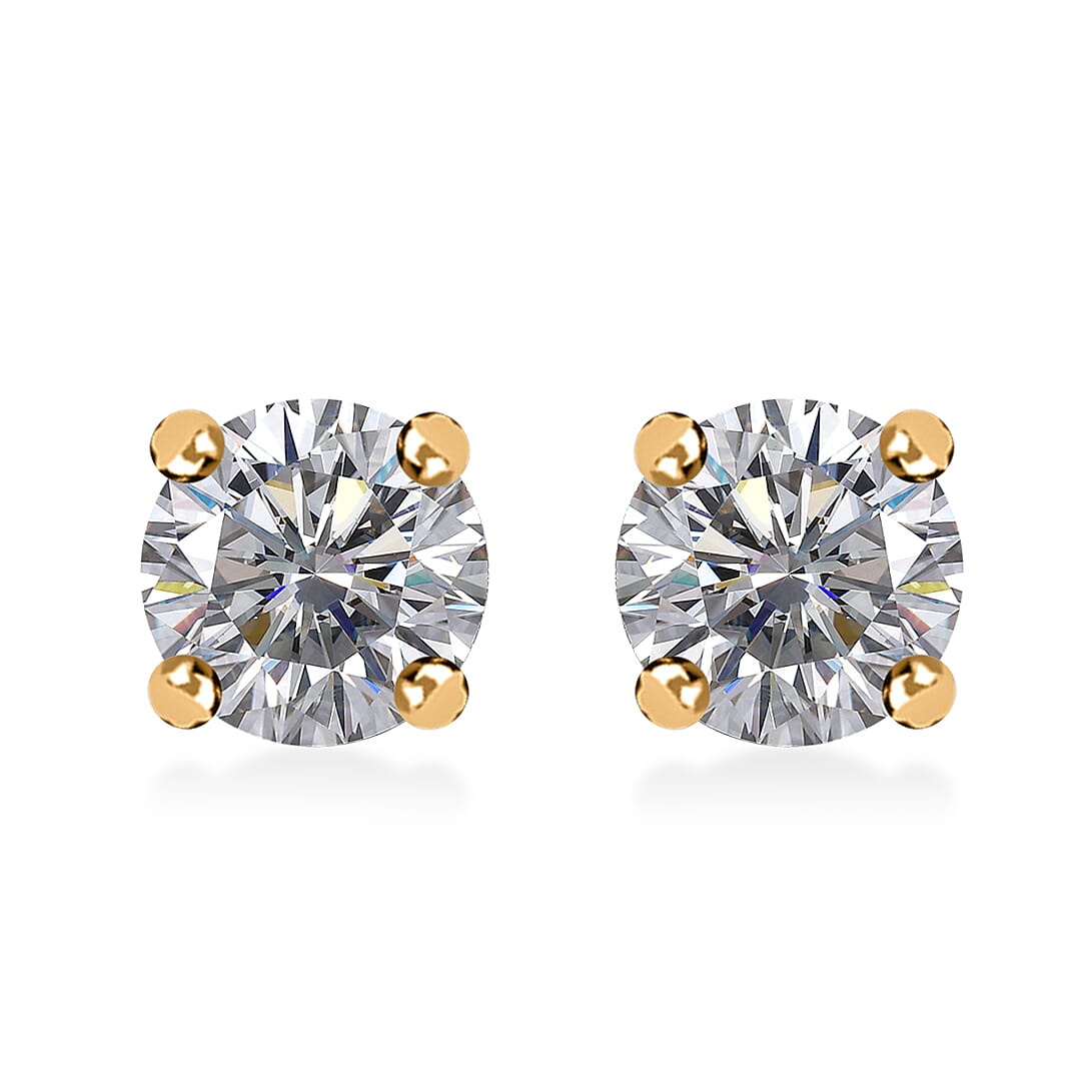 Moissanite 1.30 ctw Solitaire Stud Earrings in 18K Vermeil Yellow Gold Over Sterling Silver