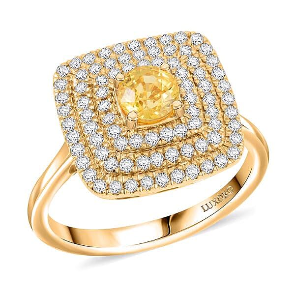 Certified & Appraised Luxoro 14K Yellow Gold AAA Madagascar Yellow Sapphire, Diamond (G-H, I2) (0.48 cts) Ring (Size 10.0) (5.85 g) 1.35 ctw
