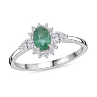 Premium Kagem Zambian Emerald and White Zircon 1.00 ctw Ring in Rhodium Over Sterling Silver