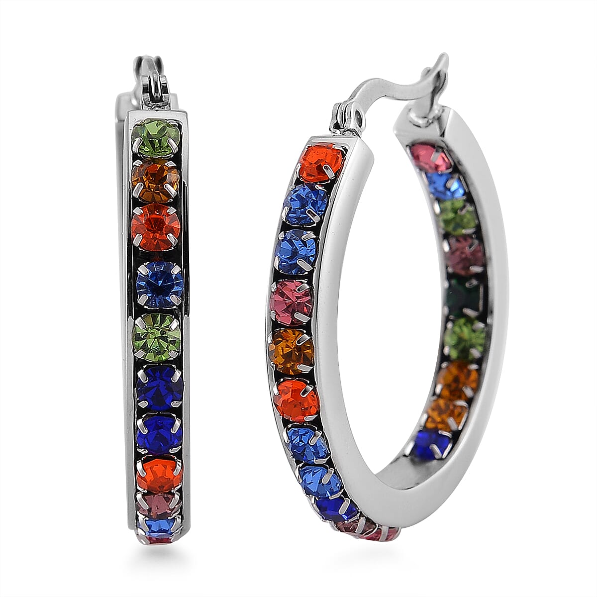 Multi Color Austrian Crystal Stainless Steel Earrings