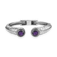 Premium African Amethyst Bangle Bracelet in Stainless Steel (6.50 In) 6.70 ctw